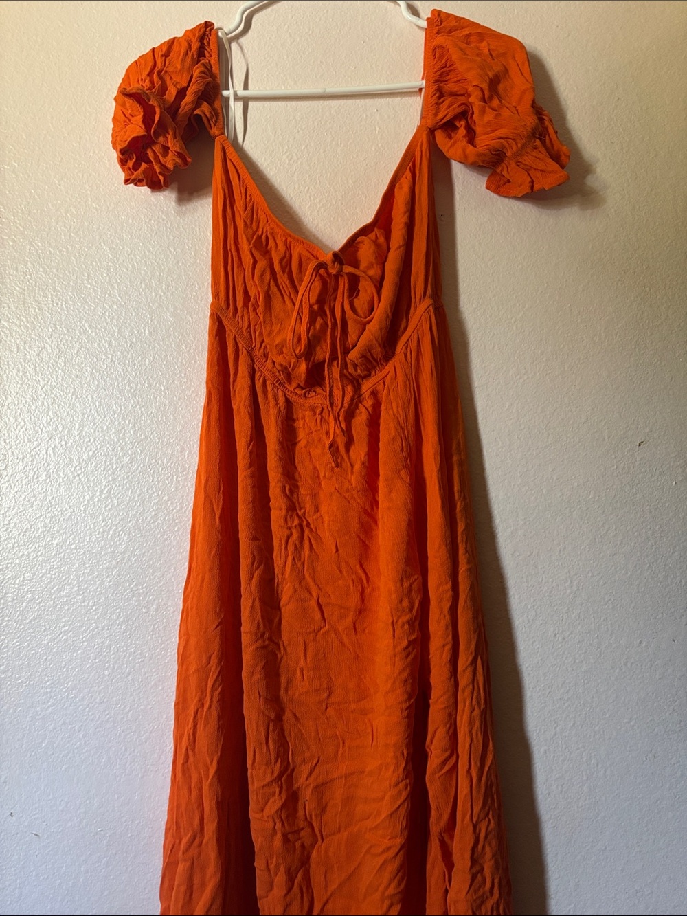 SHEIN Cottagecore Ruched Tie-Front Summer Dress – Burnt Orange Size S